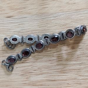 Vintage Designer | Garnet Silver Link Bracelet